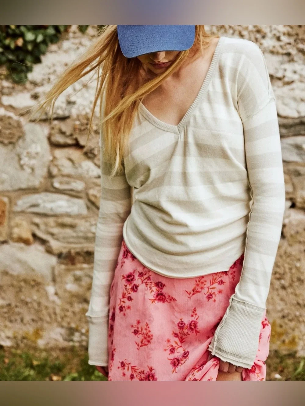 NWT Free People We The Free Sail Away Long Sleeve Tee - neutral combo - XS